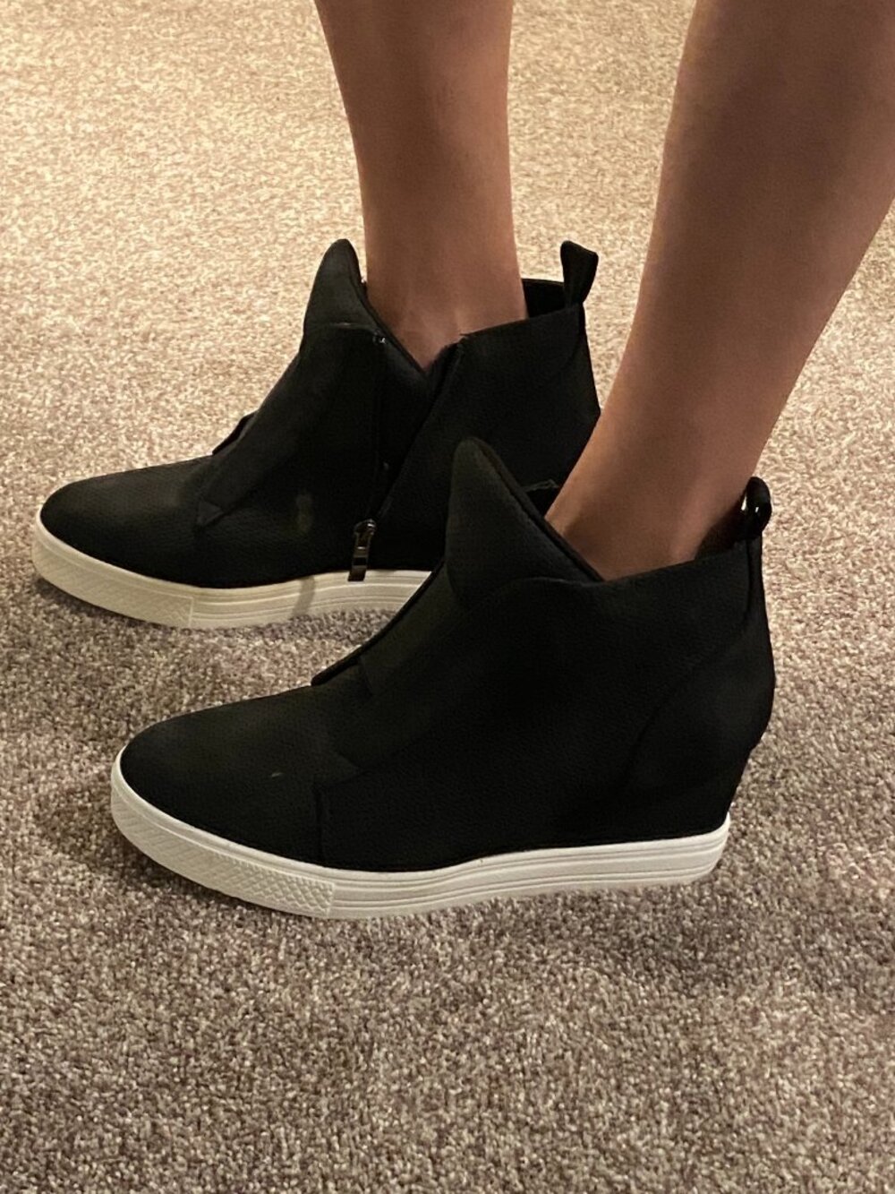 Ccocci Black Hidden Wedge Sneaker Booties Size 10 Side Zip Athleisure Comfort - Picture 2 of 11